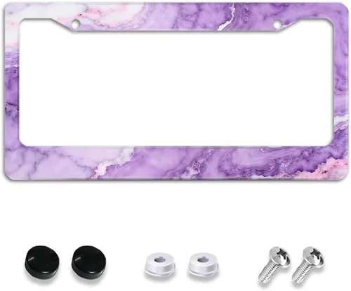 Miniatura 11 de Paquete de 2 marcos de matrícula de mármol dorado, accesorios de automóvil, marco de aluminio negro y blanco con 4 agujeros para tornillos, novedad