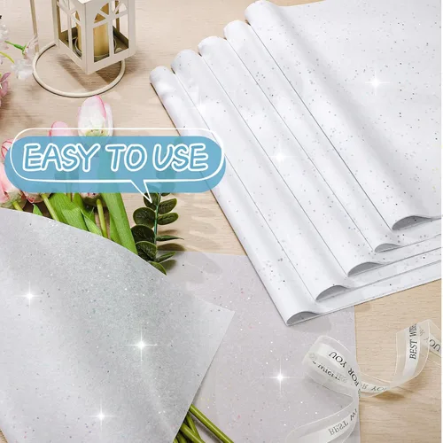 Miniatura 3 de woric 135 hojas de papel de seda blanco para bolsas de regalo de 20 x 14 pulgadas, papel de seda con purpurina para cumpleaños, baby shower, boda