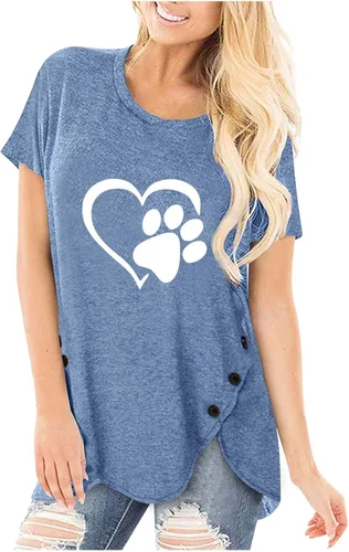 Miniatura 2 de Tee Shirt V Neck New Irregular Button Short Sleeve Round Neck Printed Women's T-Shirt