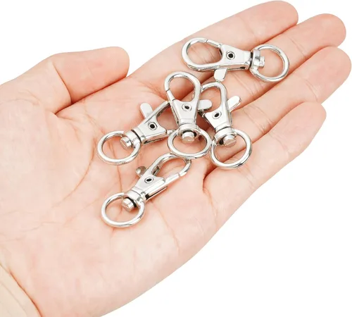 Miniatura 3 de cnomg 50 piezas de cierres giratorios para lanyard con mosquetón, cnomg cierre giratorio de lanyard de metal con broche en forma de pinza de Plateado