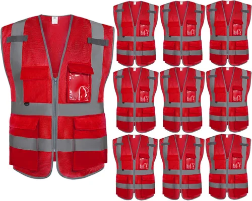 Miniatura 16 de Dazonity Chaleco de seguridad de malla de alta visibilidad con múltiples bolsillos y cremallera, apto para hombres y mujeres, trabajo, construcción
