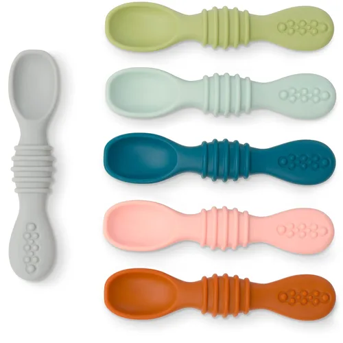 Simka Rose Cucharas de silicona para bebés de alimentación autónoma (paquete de 6) - Cucharas infantiles de primera etapa para bebés y niños