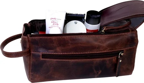 Miniatura 8 de Kit de viaje de cuero Dopp Neceser Hombre Afeitado Mujeres y Hombres Caso Bolsas Organizador Baño Kit de Afeitar