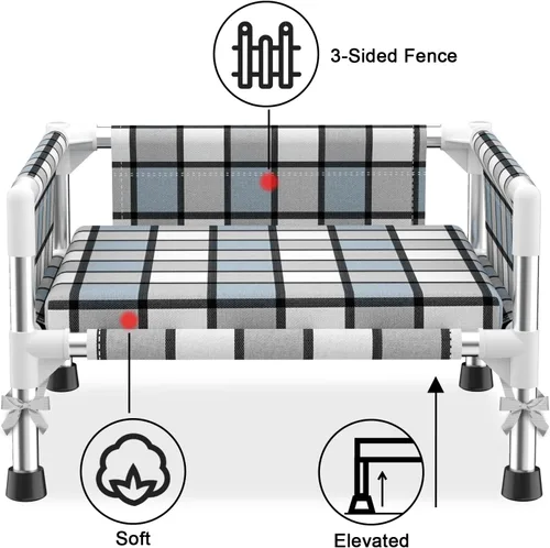 Miniatura 3 de Cama elevada elevada para perros al aire libre – Cuna fresca y lavable para perros con barandilla, cama de malla de algodón duradera y transpirable