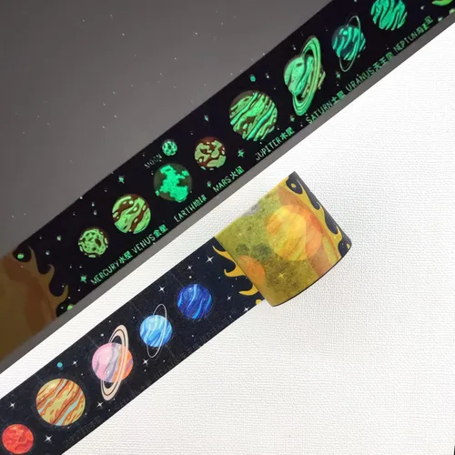 Miniatura 5 de YUBBAEX Juego de cinta adhesiva luminosa de galaxia Washi que brilla en la oscuridad, decoración para artes, manualidades, suministros de diario