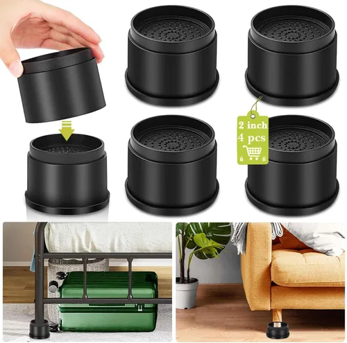 Miniatura 31 de Paquete de 12 elevadores de muebles de 1 pulgada, elevadores de cama ajustables resistentes para mesa, escritorio, sofá, silla, gabinete, marco