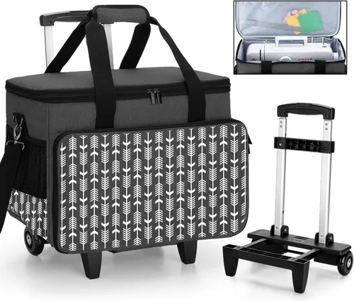 Miniatura 13 de Yarwo Funda de transporte mejorada para máquina de coser con ruedas, bolsa de mano desmontable con tabla inferior extraíble y pata de remolque Morado