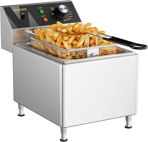 TANGME Freidora Profunda con Cesta Individual, Freidora Eléctrica de Encimera de 1750W 12.7Qt Freidoras Profundas Comerciales de Gran Capacidad con