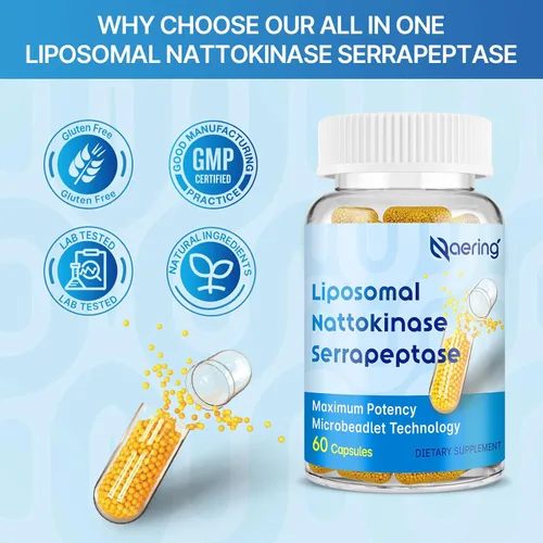 Miniatura 6 de Suplemento enzimático liposomal nattoquinasa 12,000 FU Serrapeptasa 360,000 SPU - Enriquecido con enzimas sinérgicas y mezcla de nutrientes e