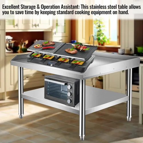 Miniatura 4 de Soporte para parrilla de 24 x 28 x 24 pulgadas, mesa de acero inoxidable con estante inferior de almacenamiento ajustable, soporte