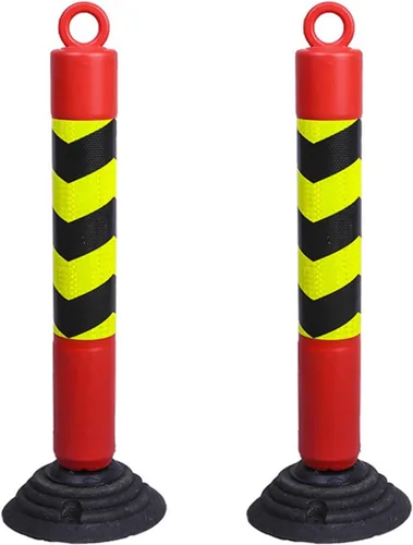Miniatura 12 de AMUFJJ Bolardo de seguridad poste de acero para bolardo, estacionamiento de seguridad en carretera con base de goma y collares reflectantes, pila