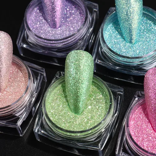 Miniatura 5 de 6 unidades Aurora Rainbow Candy en polvo para uñas, diamantes arena en polvo iridiscente brillante efecto de azúcar, purpurina, lentejuelas