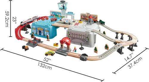 Miniatura 3 de Hape Super Cityscape - Juego de cubos de transporte Juego de tren de juguete de madera con escenas de la ciudad, avión, motor a batería