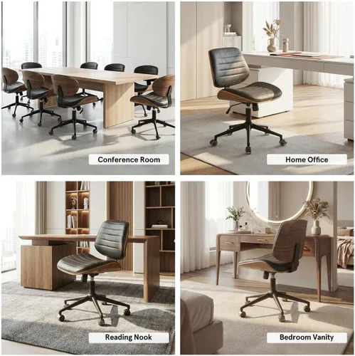 Miniatura 9 de Sytopia Silla de escritorio pequeña para oficina en casa, silla de oficina giratoria de altura ajustable, sin brazos, silla moderna de mediados