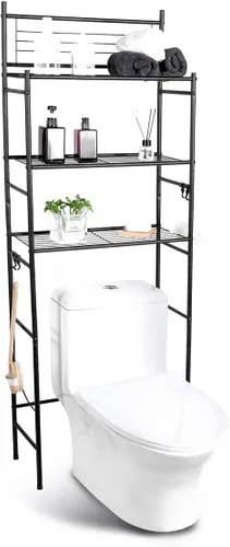 Miniatura 8 de L&H UNICO Estantería independiente de alambre de 3 estantes sobre el inodoro, organizador de almacenamiento para baño, ahorro de espacio, incluye 4