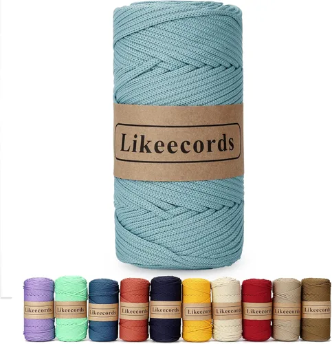 Miniatura 50 de Likeecords Cordón de macramé trenzado de poliéster de 0.157 in, 140 yardas/426 pies, hilo elástico para bolsa de ganchillo para manualidades, Verde