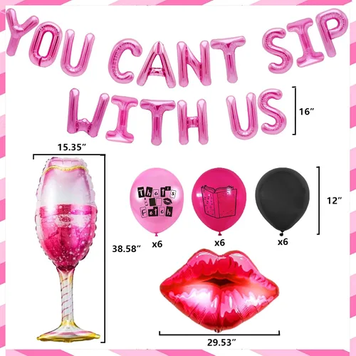 Miniatura 2 de LaVenty Decoración de fiesta con texto en inglés «You Can't Sip With Us», decoración de fiesta de cumpleaños de niña significativa para despedida