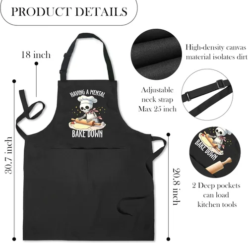 Miniatura 6 de Divertido delantal de esqueleto para hornear con bolsillos, para amantes de la repostería, panadero, regalos para hornear mental, impermeable