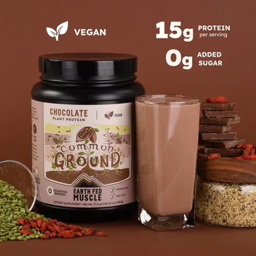 Miniatura 3 de Earth Fed Muscle Proteína vegetal de tierra común – Proteína vegetal de chocolate en polvo con MCT en polvo con soja y sin gluten, sin azúcar