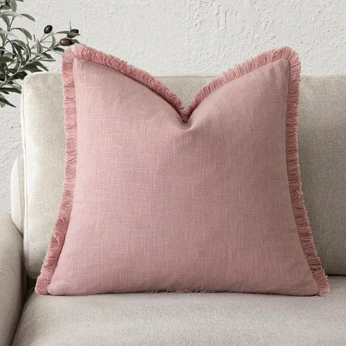 Miniatura 13 de Foindtower Fundas de almohada decorativas de lino con flecos, acogedora funda de cojín bohemia estilo farmhouse con borlas, funda de almohada