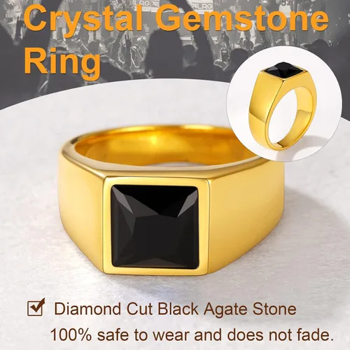 Miniatura 4 de U7 Anillo de joyería de moda de ónix negroazul para hombres y mujeres, anillos de sello cuadrado de acero inoxidable para papá y padre, anillos