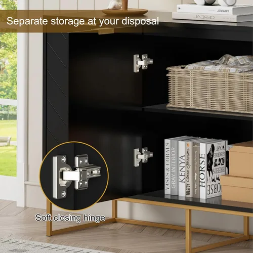 Miniatura 5 de Scurrty Aparador moderno de 31.5 pulgadas con almacenamiento, estante ajustable para sala de estar, cocina Negro