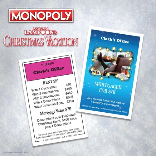 Miniatura 10 de Monopoly Vacaciones de Navidad de National Lampoons, con fichas temáticas de ardilla, taza de ponche de huevo, motosierra y más, 2-6 jugadores