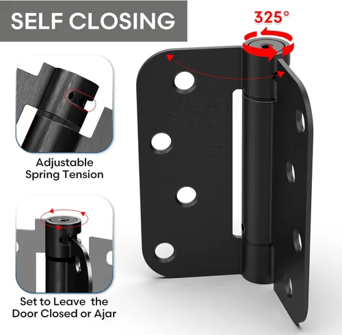 Miniatura 2 de Paquete de 2 bisagras de puerta de cierre automático, bisagras de puerta con resorte de 3.5 pulgadas, tensión ajustable con esquinas de radio de 5/8