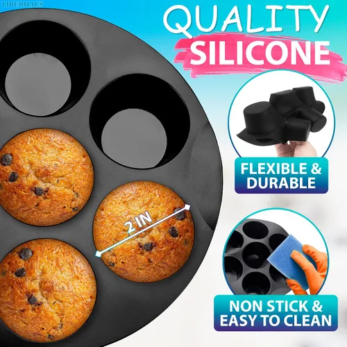 Miniatura 3 de Molde de silicona para muffins para freidora de aire (7 tazas) – Molde de silicona redondo de 6.9 pulgadas compatible con freidoras de 3.5 a 5.8 l
