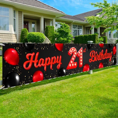 Miniatura 51 de Cartel de feliz cumpleaños número 10 color rojo y negro, globos para decoración temática para patio, jardín, niñas, mujeres, princesas, decoraciones