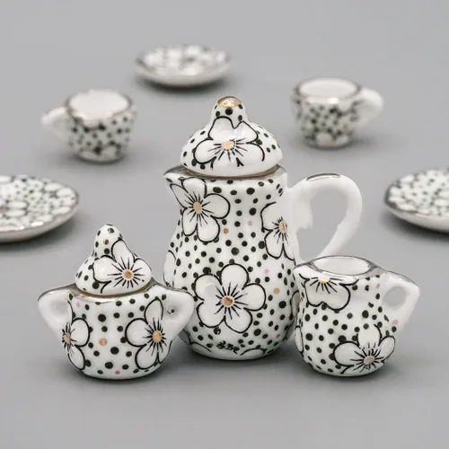 Miniatura 3 de Odoria Juego de té de porcelana en miniatura 1/12, 15 piezas, accesorios de decoración de casa de muñecas, flor de ciruelo