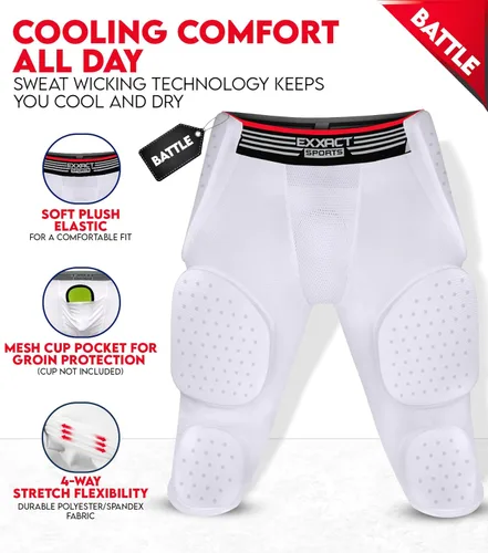 Miniatura 2 de Exxact Sports Battle - Faja de fútbol con 7 almohadillas para hombres y niños con bolsillo para tazas, pantalones cortos de compresión acolchados
