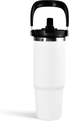 Miniatura 8 de Vaso de 20 onzas con asa, vaso aislado con tapa y popote abatible a prueba de fugas, de acero inoxidable de doble pared, taza de café de viaje