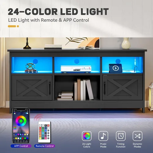 Miniatura 5 de YITAHOME Soporte de TV para televisores de 65 pulgadas, centro de entretenimiento con armarios de almacenamiento, toma de corriente y luz LED, Negro