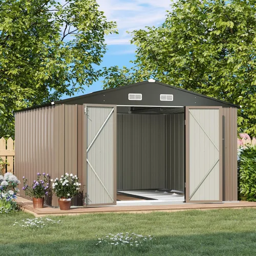 Miniatura 14 de Patiowell - Cobertizo de almacenamiento al aire libre de 3 x 3 pies, pequeño cobertizo de almacenamiento de herramientas de jardín con techo Gris