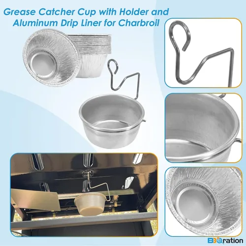 Miniatura 3 de Taza de grasa universal para parrillas Char-Broil Kenmore al aire libre y otras parrillas similares, taza recogedora de grasa con soporte y paquete
