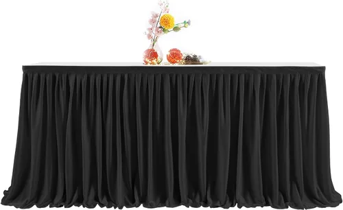 Miniatura 4 de PARTISKY Falda rectangular de poliéster negro, 6 x 72 pulgadas, resistente a las arrugas, con volantes plisados, perfecta para banquetes, bodas