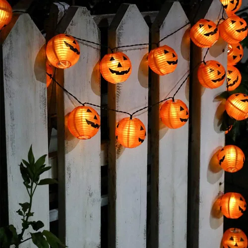Miniatura 4 de Luces de calabaza de Halloween para exteriores, 2.6 m enchufables, luces de cadena naranjas para decoración de Halloween con 10 luces LED de Jack O