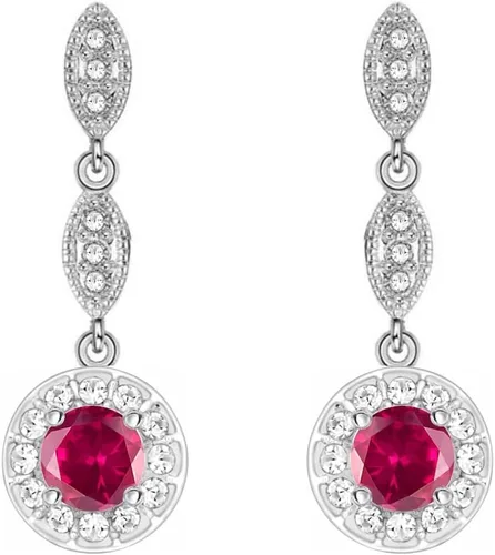 Miniatura 5 de Crystalline Azuria Aretes colgantes con cristales redondos de circonita chapada en oro blanco de 18 quilates para mujer