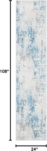 Miniatura 2 de SAFAVIEH Tulum Collection - Tapete de 2 x 9 pies, color marfil y azul, diseño abstracto moderno, no desprende pelusa y fácil de limpiar, ideal