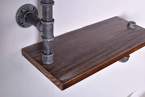 Miniatura 3 de Estantería de tubo industrial Pipe, madera moderna rústica, 3 estantes de pared de tubos escalonados, tubo de hierro forjado, estantería de diseño