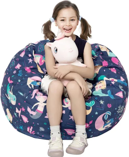 Miniatura 11 de LOLOMLO Funda para puf de almacenamiento de animales de peluche, para niños, mantas, toallas, puf (solo funda), sofá de lona con cremallera YKK