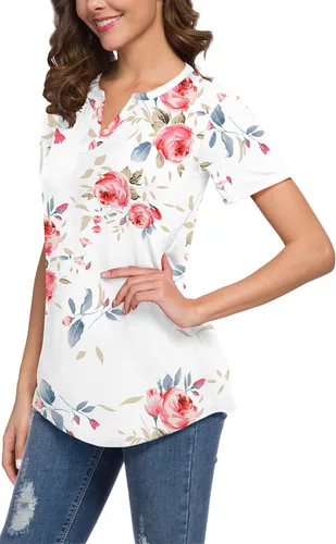 Miniatura 3 de Neineiwu Blusas de manga corta con cuello en V y corte holgado para mujer