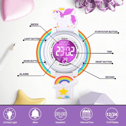 Miniatura 30 de Relojes impermeables de dibujos animados 3D para niñas con alarma, los mejores regalos de juguetes para niñas de 3 a 12 años