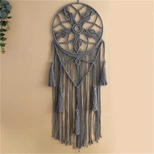 Miniatura 3 de Tapiz de atrapasueños, bohemio, macramé, tejido de algodón, hecho a mano, arte bohemio con borlas, adorno para dormitorio, sala de estar, Gris