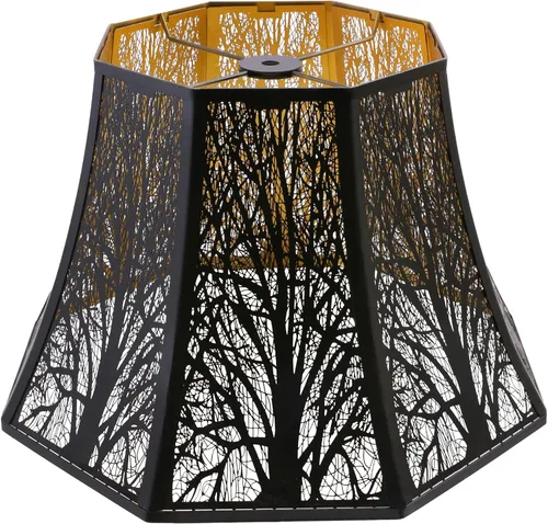 ALUCSET - Pantalla exterior de metal con diseño de bosque grabado, color negro, interior, dorado, 7.9 x 13.8 x 8.7 pulgadas, pantalla grande de
