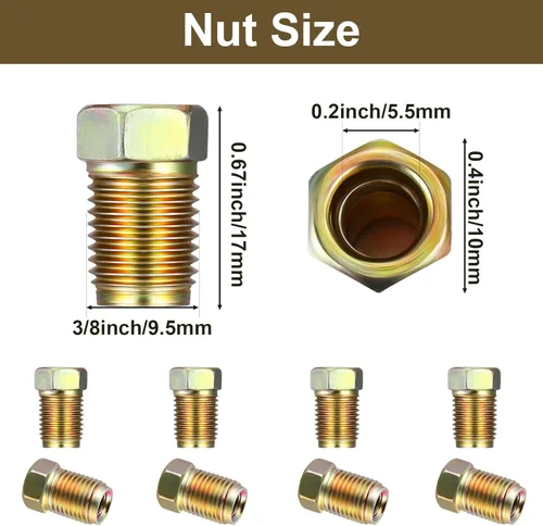 Miniatura 2 de Frienda Surtido de 12 piezas de accesorios de línea de freno de 3/8 pulgadas-24 hilos para tubo de 3/16 pulgadas (4 uniones, 8 tuercas)