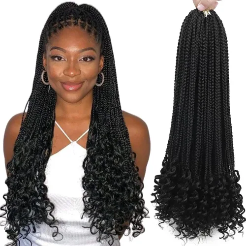 Miniatura 10 de Paquete de 7 trenzas de ganchillo con extremos rizados, paquete de 7 trenzas de ganchillo preenlazadas, caja diosa, trenzas de ganchillo