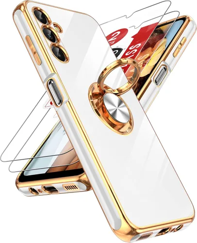 Miniatura 63 de LeYi Funda para Samsung Galaxy S22 Ultra con soporte de anillo giratorio de 360°, soporte magnético, chapado en oro rosa, borde protector para Negro