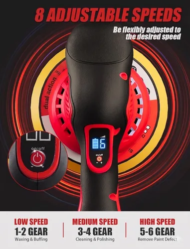 Miniatura 3 de Pulidora inalámbrica para automóvil para detallado compatible con batería milwaukee de 18V, pulidoras eléctricas y búferes hasta 5500 rpm, búfer Rojo